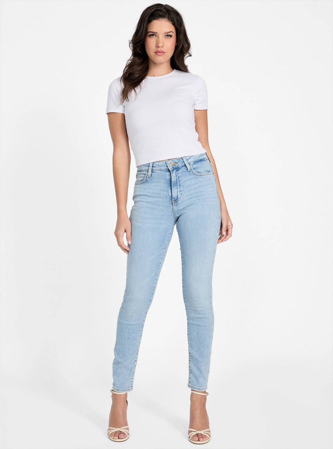 GUESS Womens High Rise 1981 Skinny Jeans in Light Wash W5YAB4D5QQ0 Full View