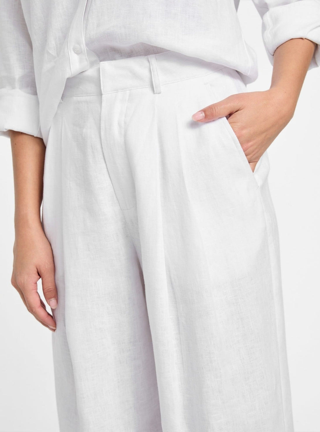 GUESS Womens Eco White Jenny Wide Leg Linen Pant W5YB67WCWA0 Detail View