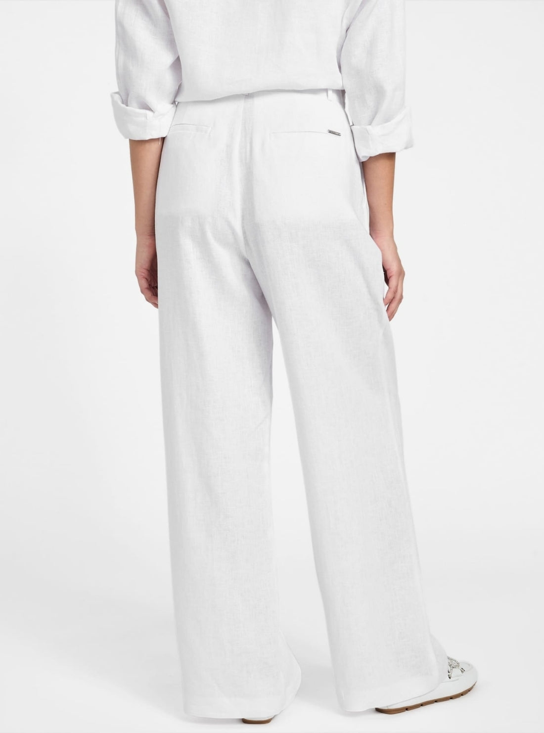 GUESS Womens Eco White Jenny Wide Leg Linen Pant W5YB67WCWA0 Back View