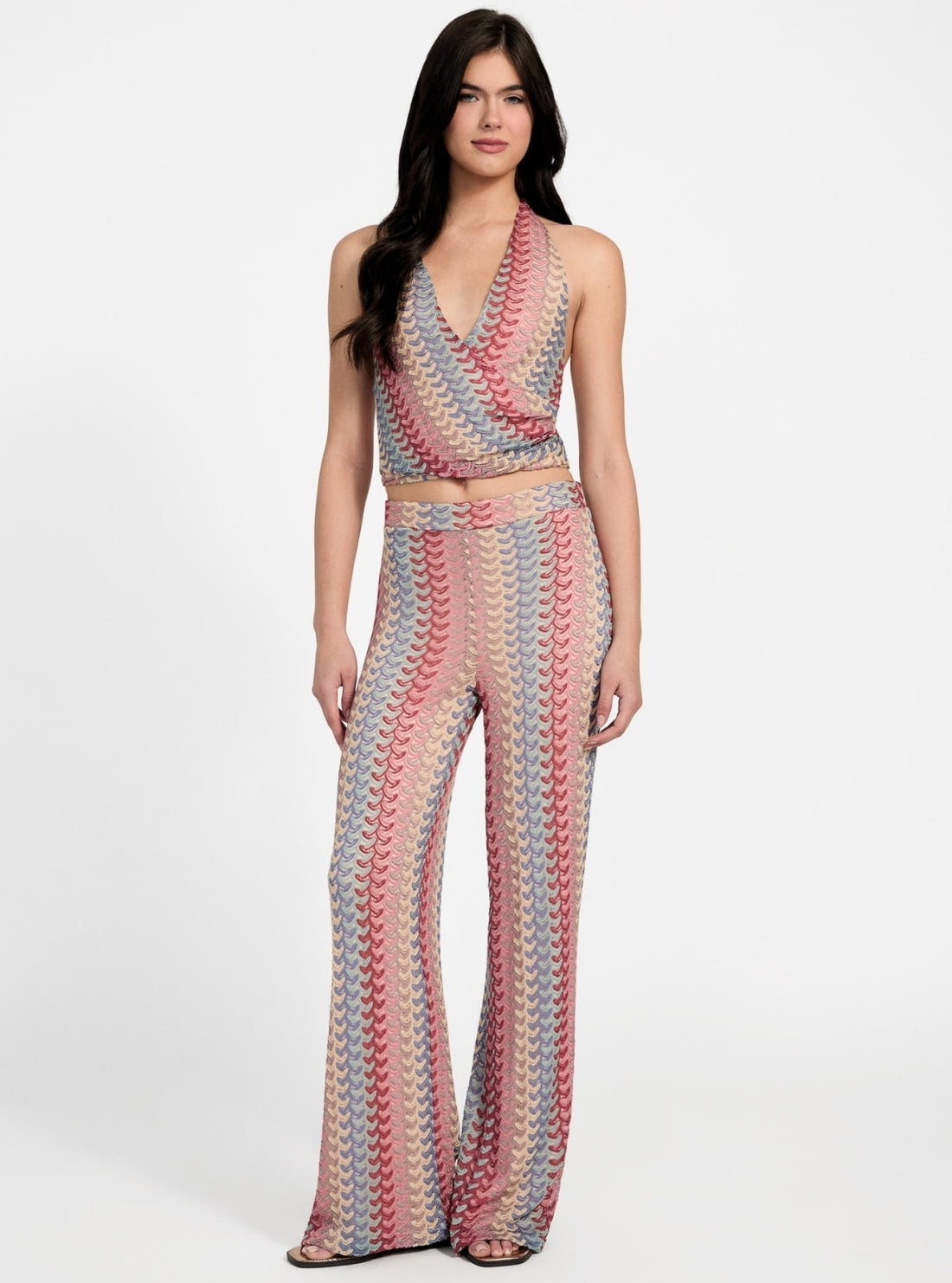 GUESS Womens Multi Fearne Wide Leg Knitted Pants W5YB73KK620 Full View