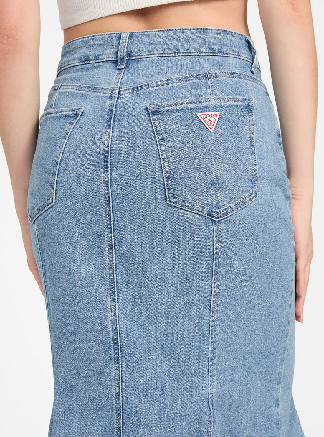 GUESS Womens Blue Lia Denim Midi Skirt W5YD0ED4LU0 Back Detail View