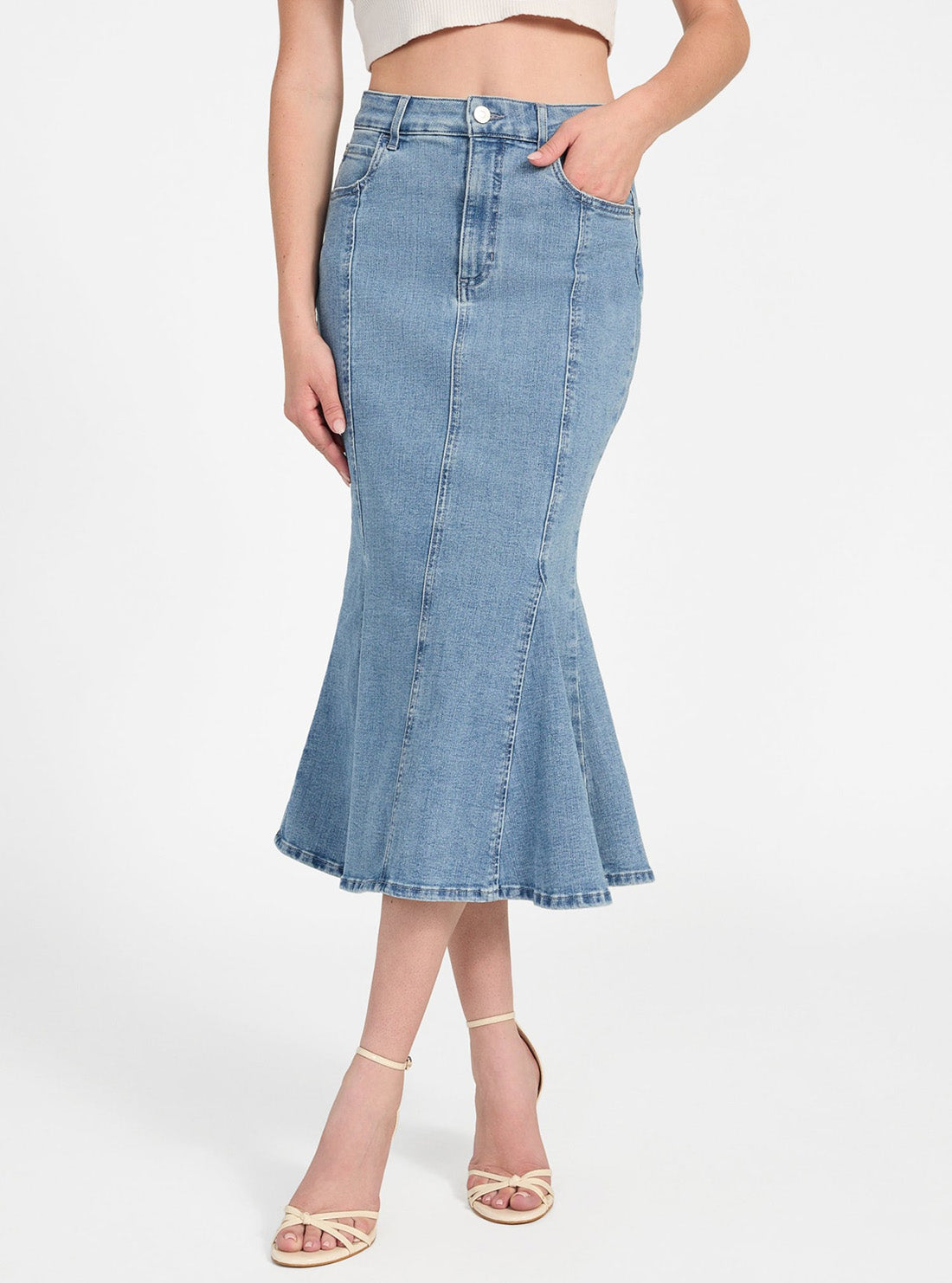 GUESS Womens Blue Lia Denim Midi Skirt W5YD0ED4LU0 Front View_2