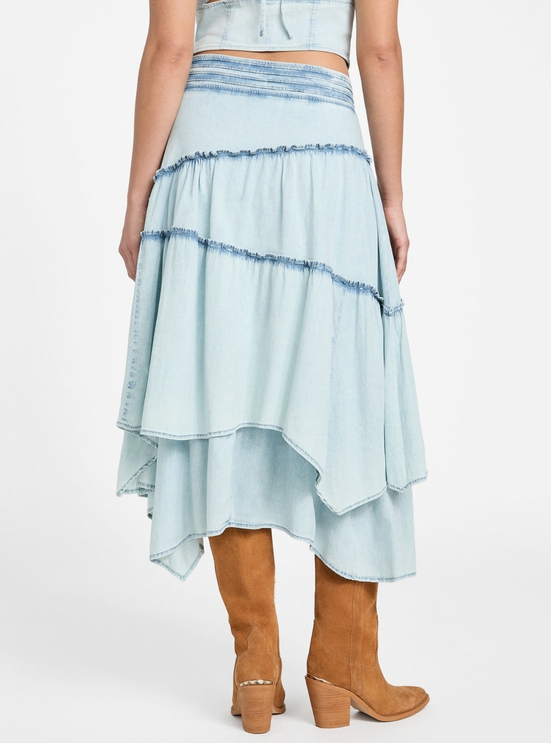 GUESS Womens Blue Tanya Denim Maxi Skirt W5YD0FD4NA0 Back View