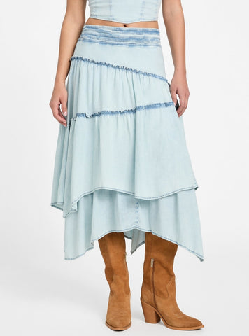 GUESS Womens Blue Tanya Denim Maxi Skirt W5YD0FD4NA0 Front View