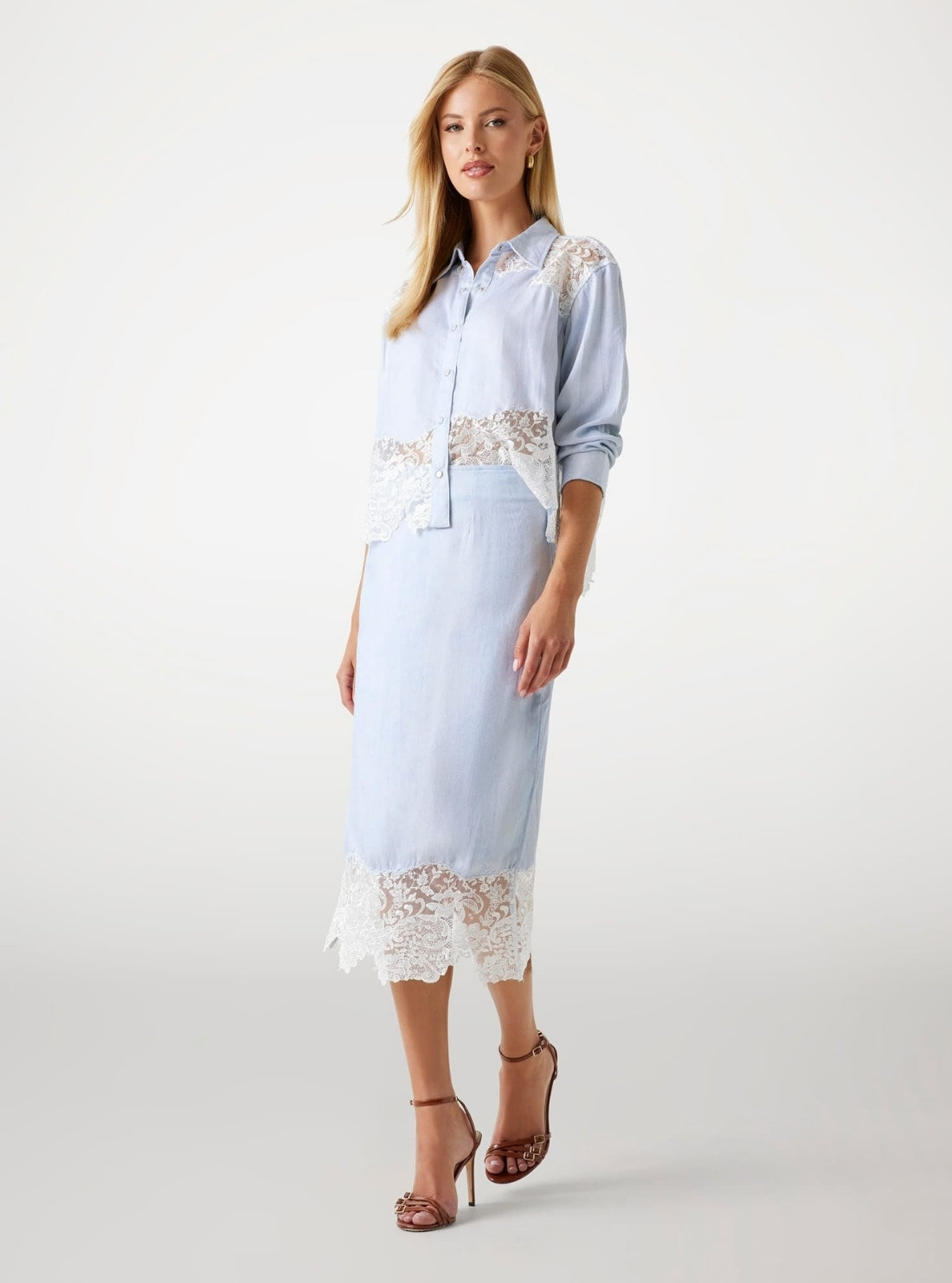 GUESS Womens Blue Lana Midi Skirt W5YD0JW0310 Full View