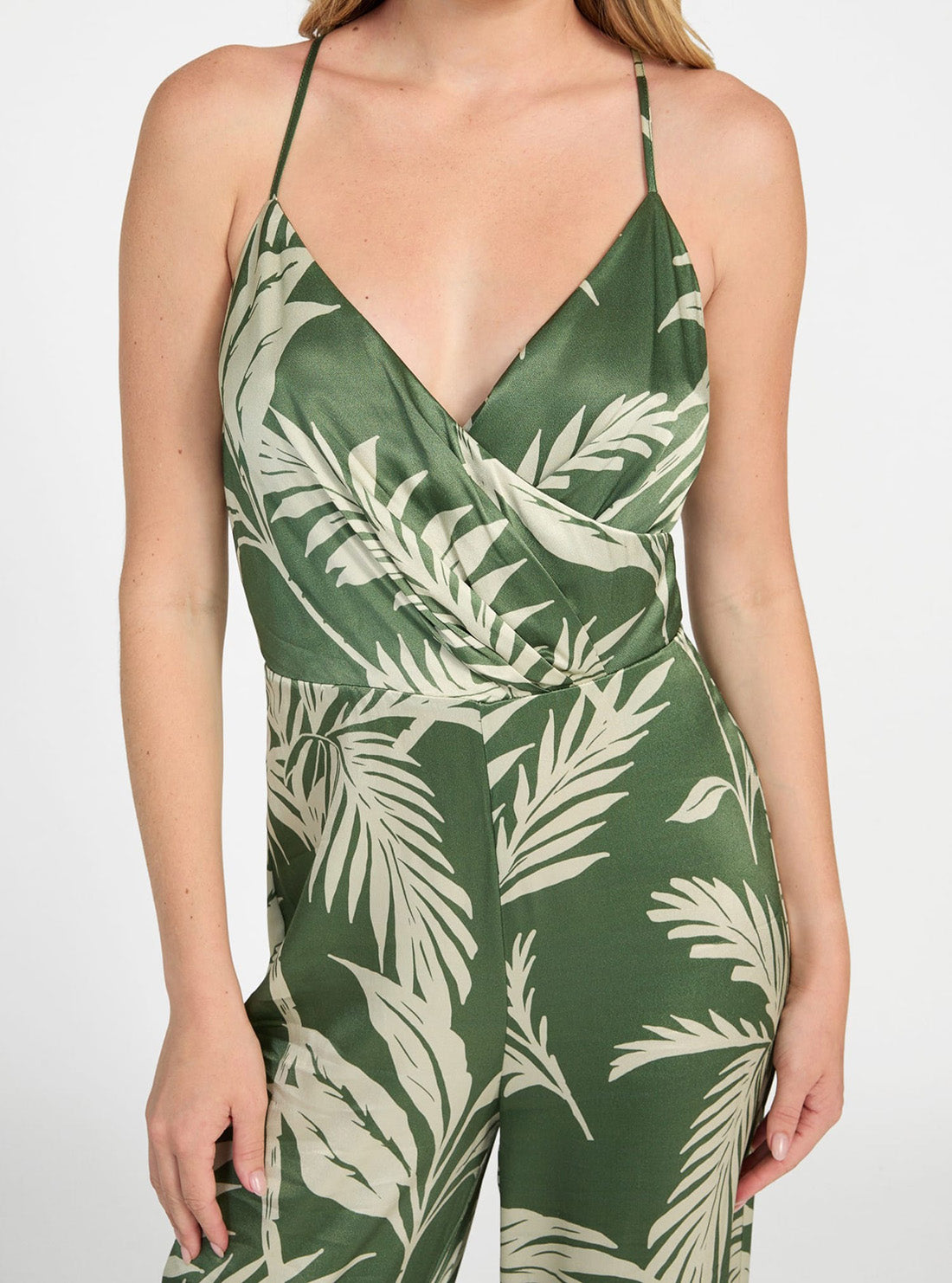 GUESS Womens Green Yasmin Satin Jumpsuit W5YD0RWGS70 Detail View
