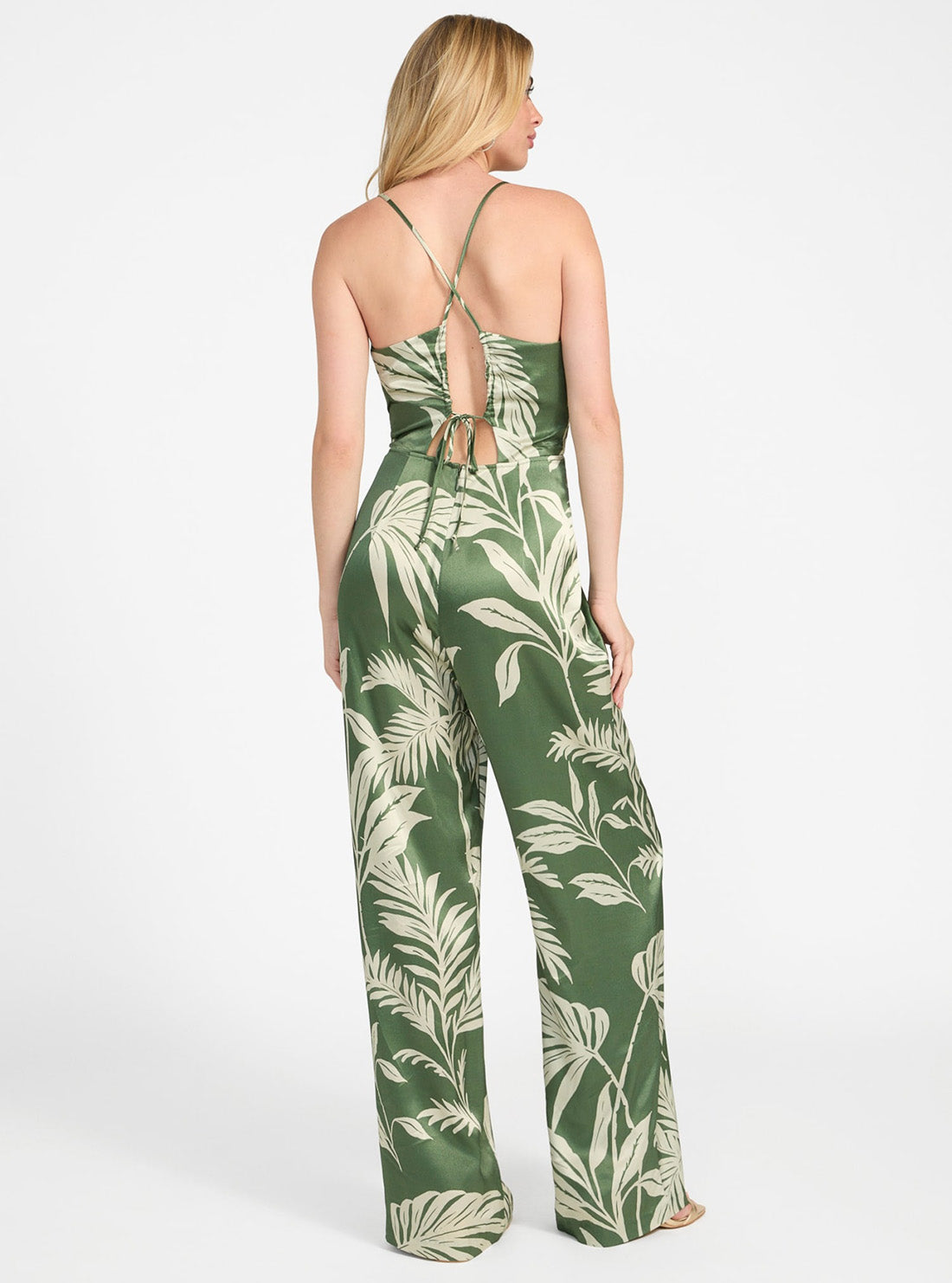 GUESS Womens Green Yasmin Satin Jumpsuit W5YD0RWGS70 Back View