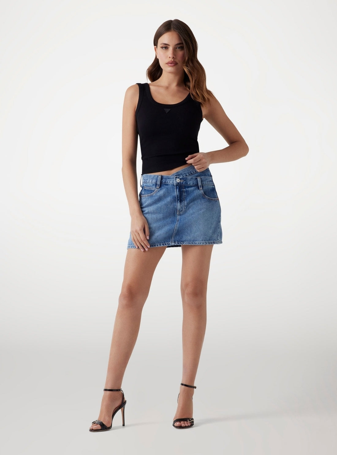 GUESS Womens Blue Gaia Mini Denim Skirt W5YD1CD5QKB Full View