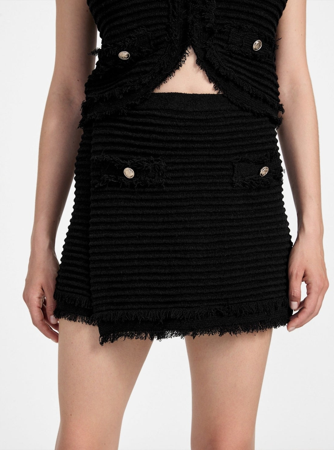 GUESS Womens Black Malina Ottoman Bouclé Skort W5YD1RZ0201 Detail View