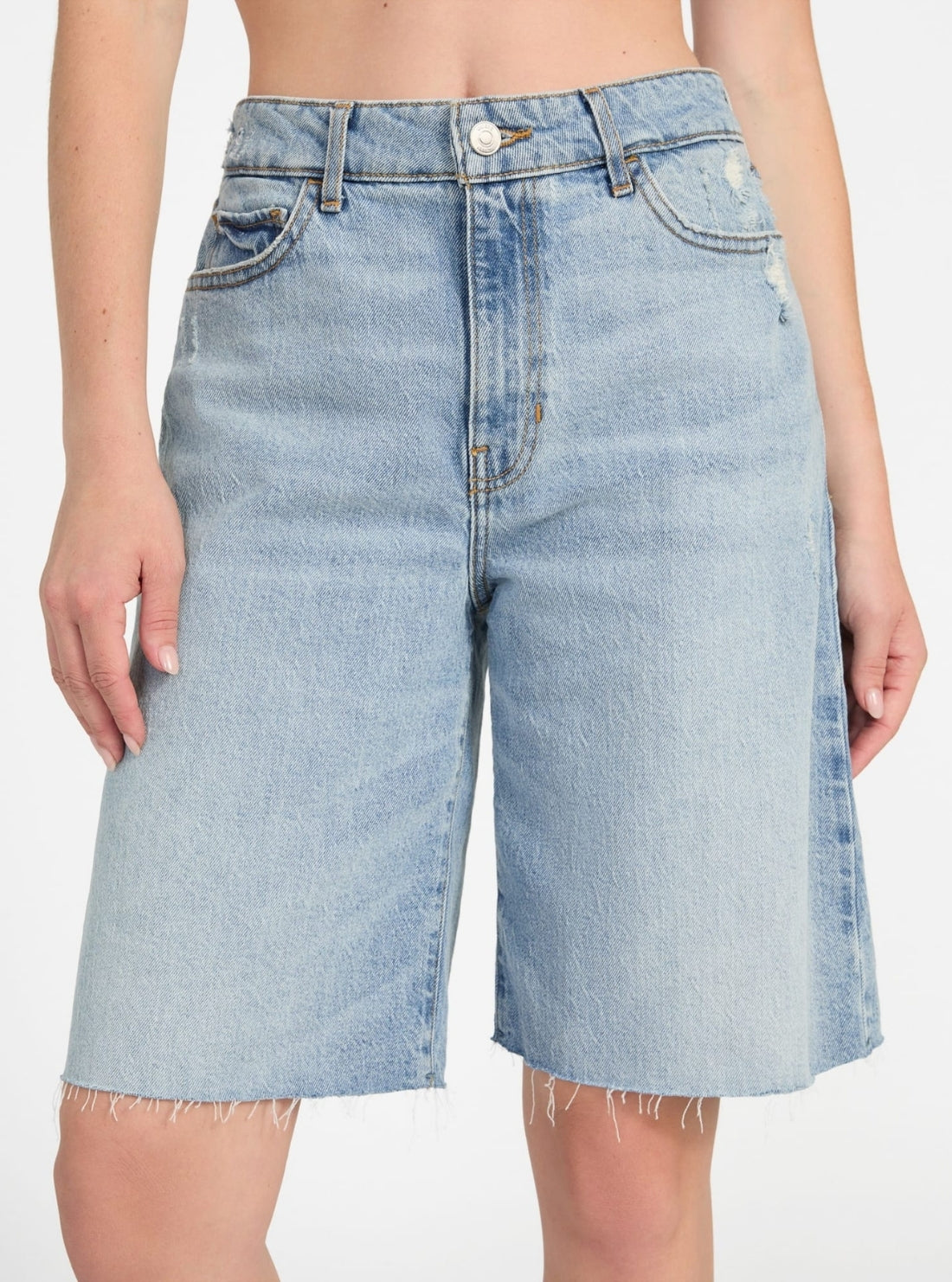 GUESS Womens Blue Kai Wide Leg Denim Shorts W5YD75D4K30 Front View