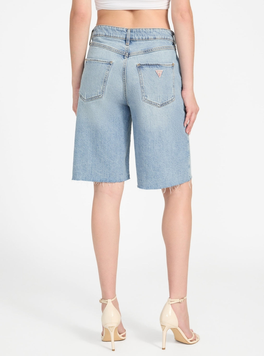 GUESS Womens Blue Kai Wide Leg Denim Shorts W5YD75D4K30 Back View