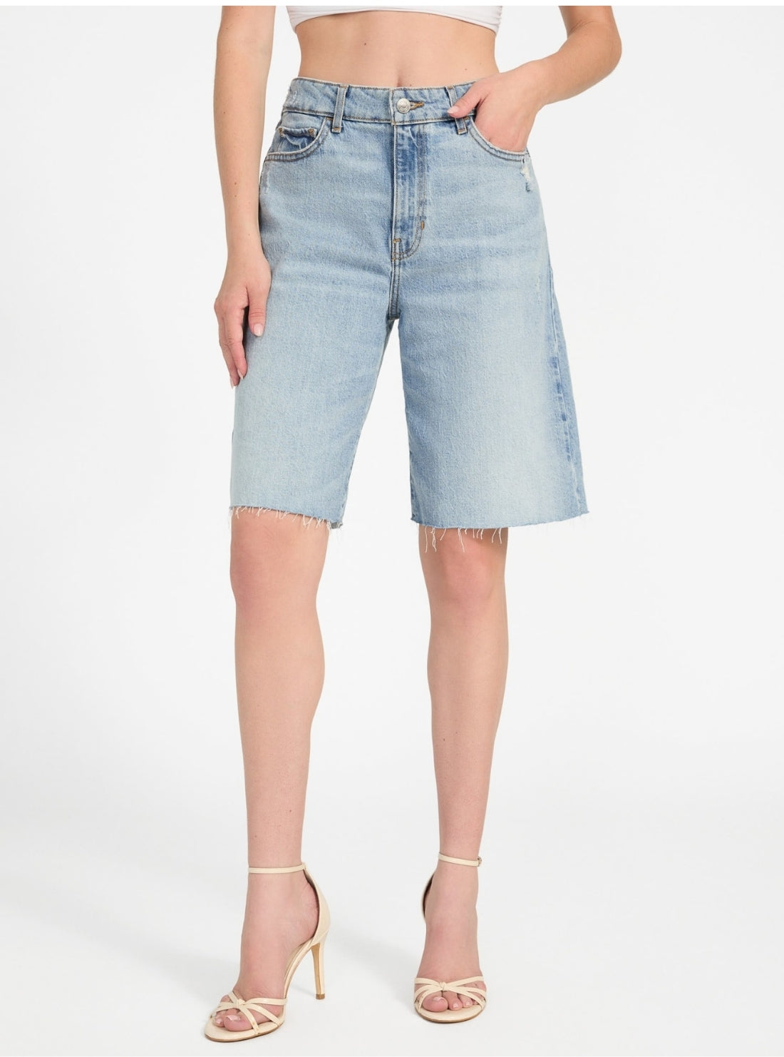 GUESS Womens Blue Kai Wide Leg Denim Shorts W5YD75D4K30 Front View_2