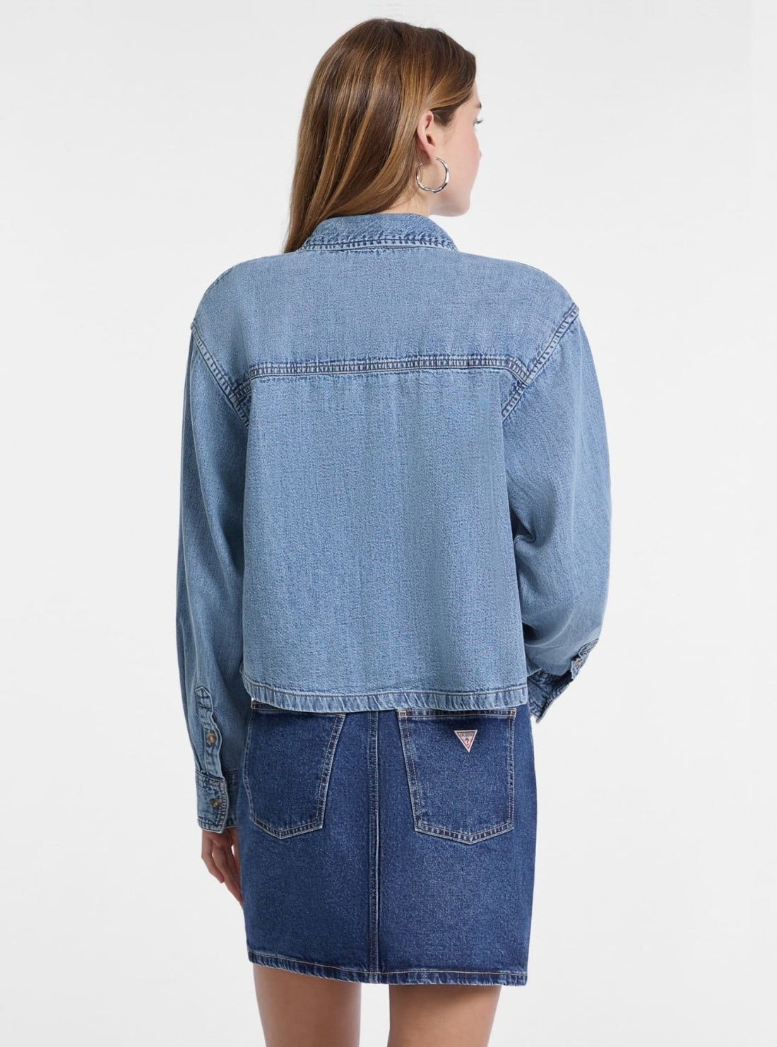 Guess Jeans Heritage Wash Cropped Denim Shirt W5YH0DD5M86 Back View