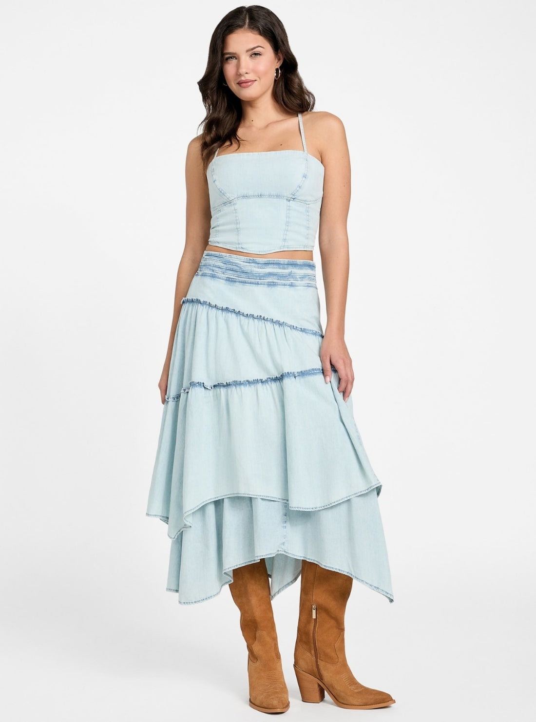 GUESS Womens Blue Niki Cropped Top W5YH0GD4NA0 Full View