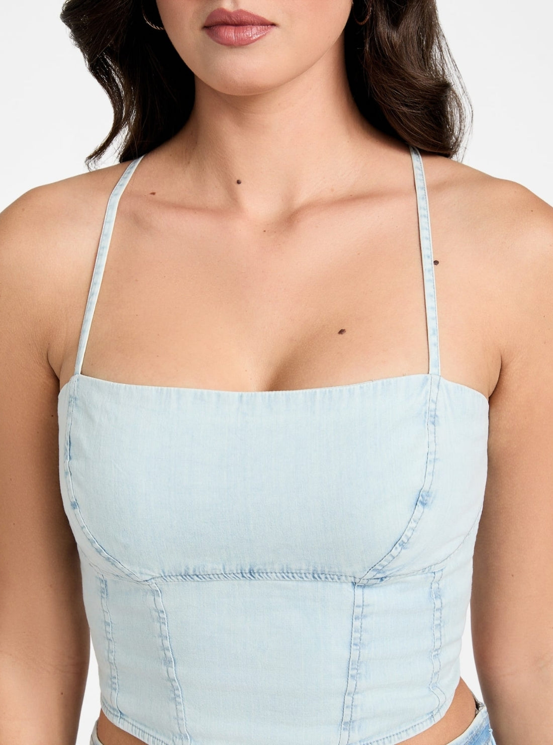 GUESS Womens Blue Niki Cropped Top W5YH0GD4NA0 Detail VIew