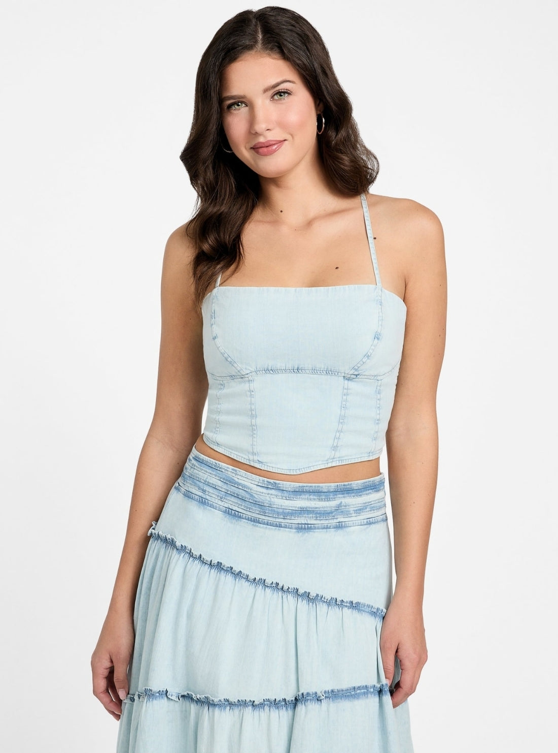 GUESS Womens Blue Niki Cropped Top W5YH0GD4NA0 Front View