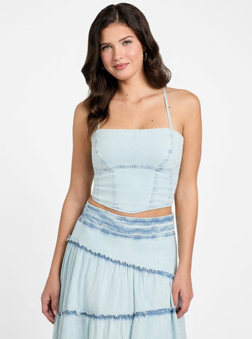 GUESS Womens Blue Niki Cropped Top W5YH0GD4NA0 Front View