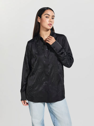 GUESS Womens Black Agnes Hotfix Shirt W5YH40WFQC2 Front View