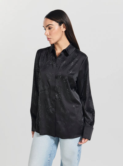 GUESS Womens Black Agnes Hotfix Shirt W5YH40WFQC2 Front View_2