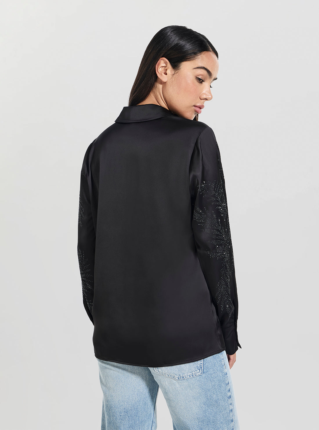 GUESS Womens Black Agnes Hotfix Shirt W5YH40WFQC2 Back View