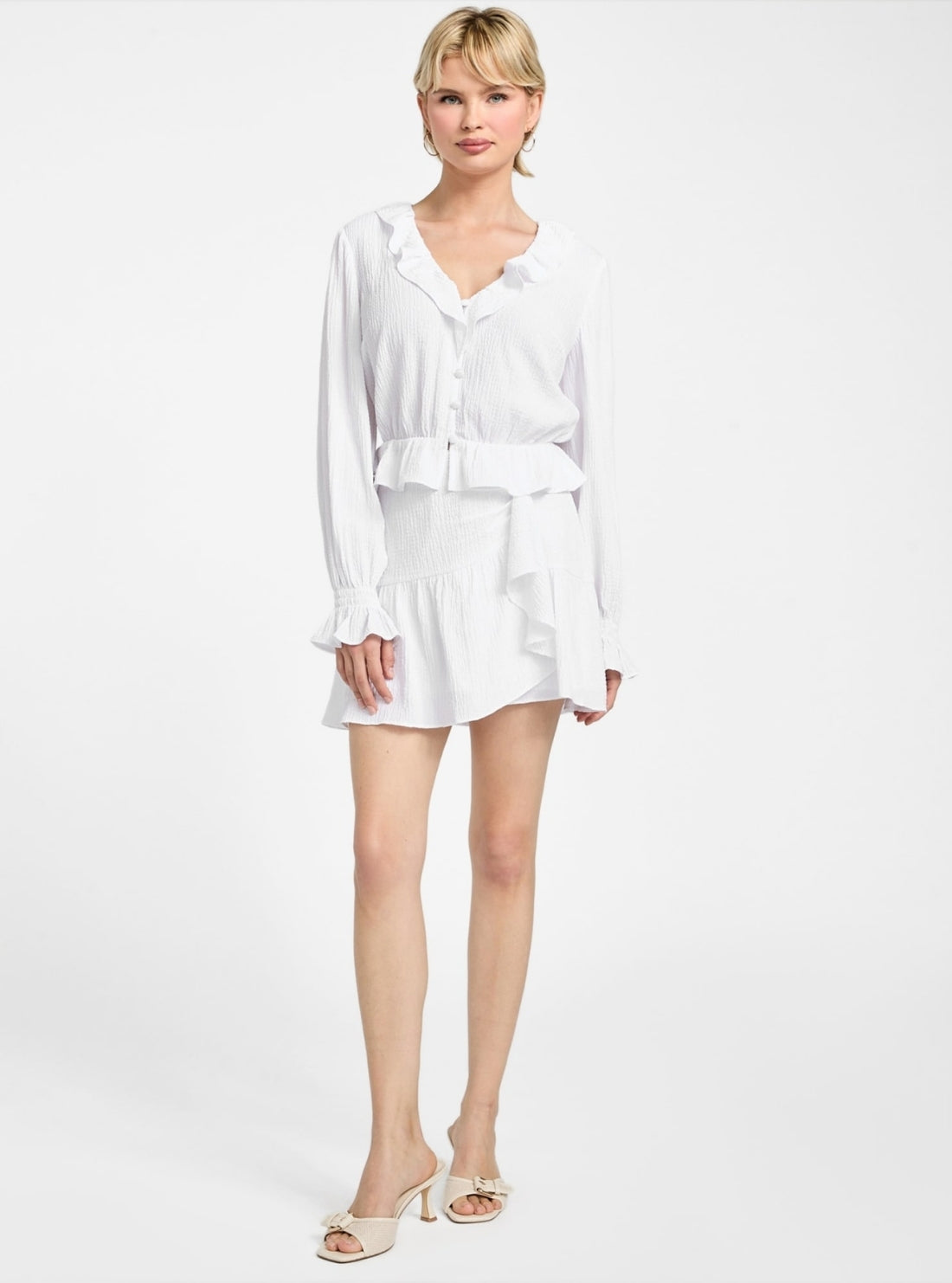 GUESS Womens White Shaelo Long Sleeve Top W5YH69WHEK0 Full View