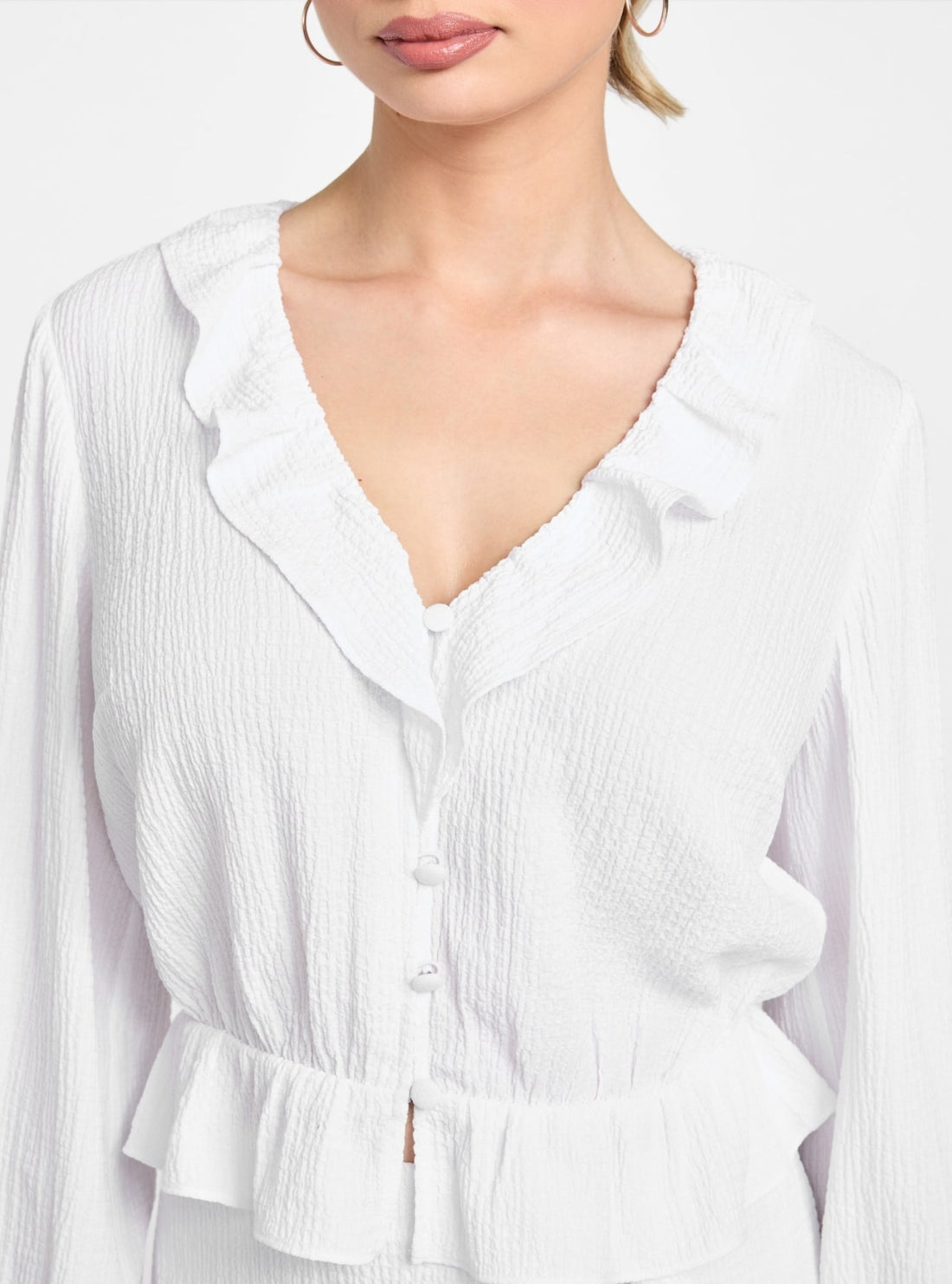 GUESS Womens White Shaelo Long Sleeve Top W5YH69WHEK0 Detail View