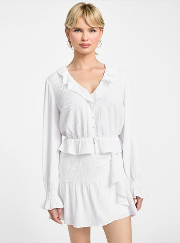 GUESS Womens White Shaelo Long Sleeve Top W5YH69WHEK0 Front View