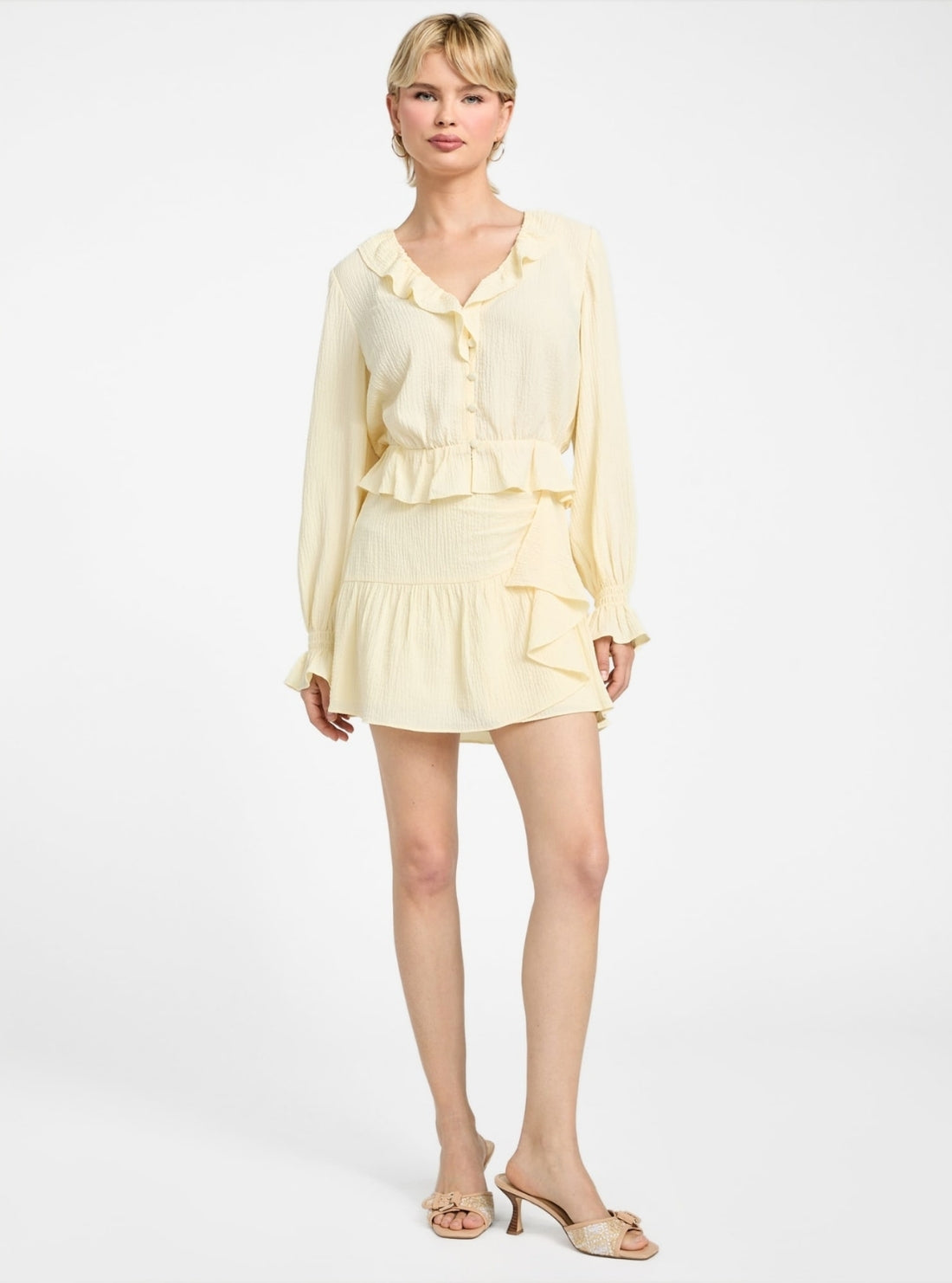 GUESS Womens Yellow Long Sleeve Shaelo Top W5YH69WHEK0 Full View