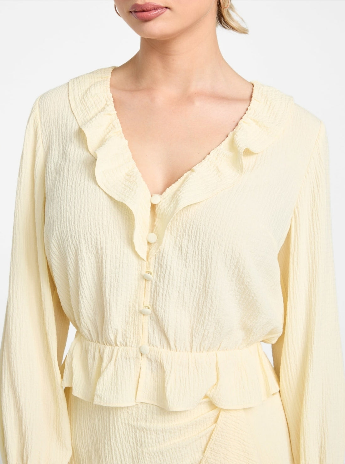 GUESS Womens Yellow Long Sleeve Shaelo Top W5YH69WHEK0 Detail View