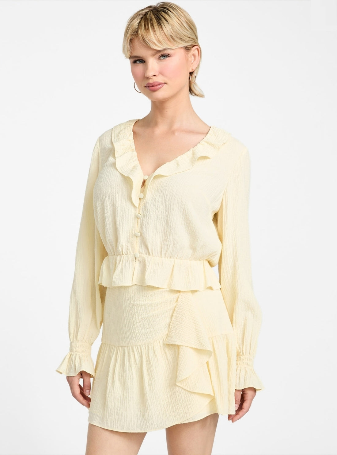 GUESS Womens Yellow Long Sleeve Shaelo Top W5YH69WHEK0 Front View