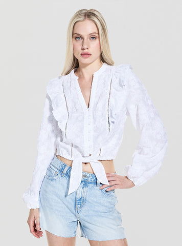 GUESS Womens White Long Sleeve Serin Top W5YH80WHEN0 Front View