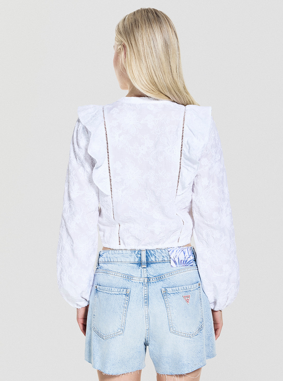 GUESS Womens White Long Sleeve Serin Top W5YH80WHEN0 Back View