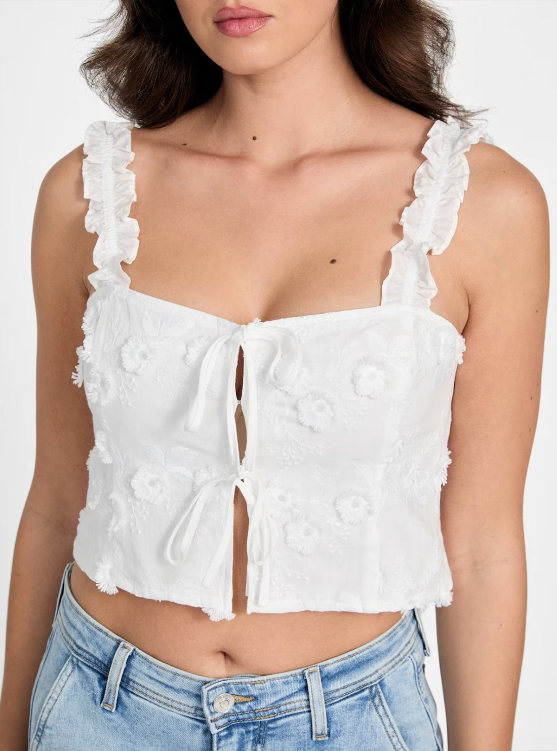 GUESS Womens White Zurey Cropped Top W5YH85WHAJ0 Detail View