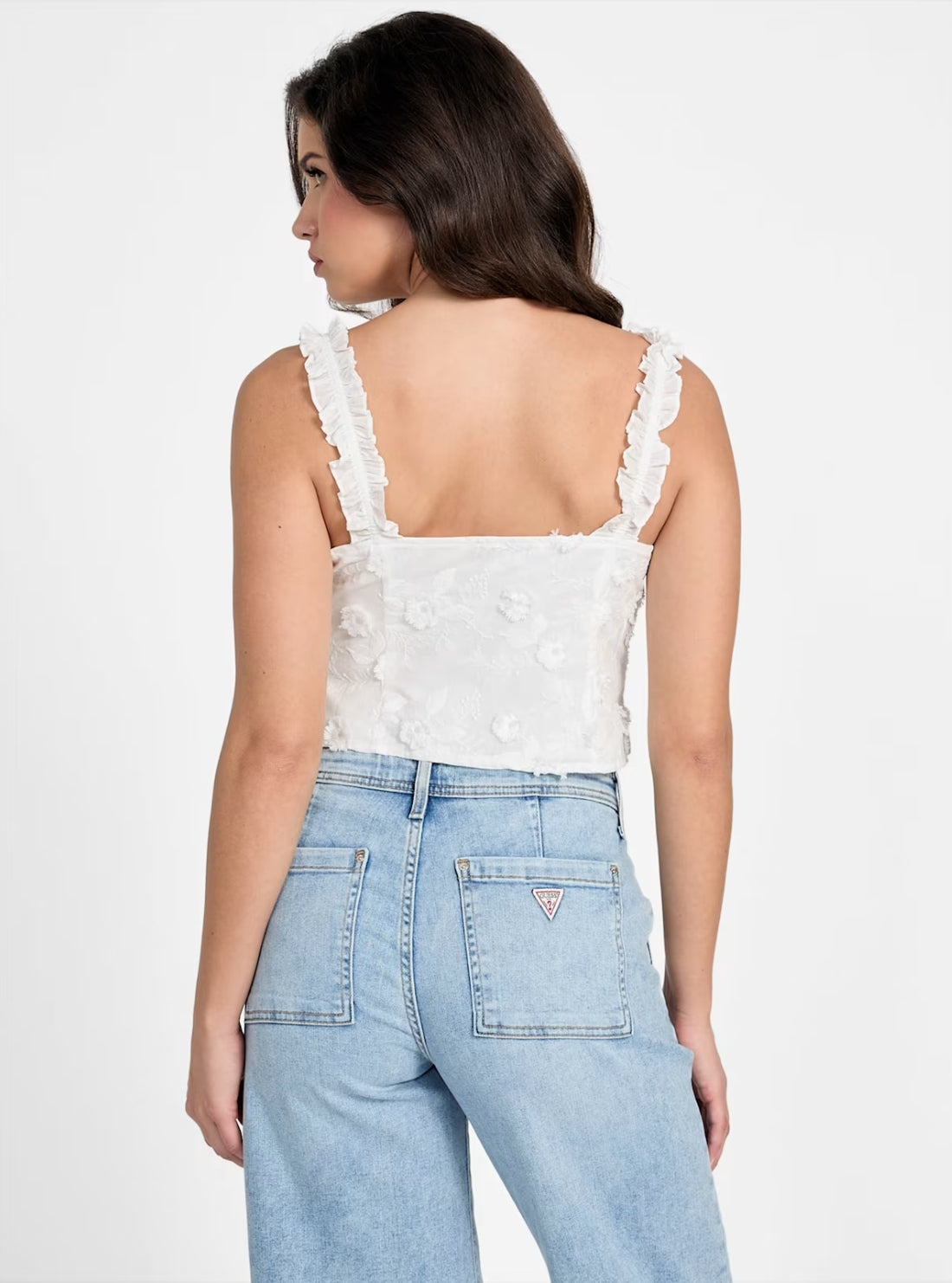 GUESS Womens White Zurey Cropped Top W5YH85WHAJ0 Back View