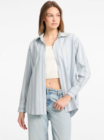 Guess Jeans Blue Oversized Embroidered Shirt W5YH98WHFL1 Front View