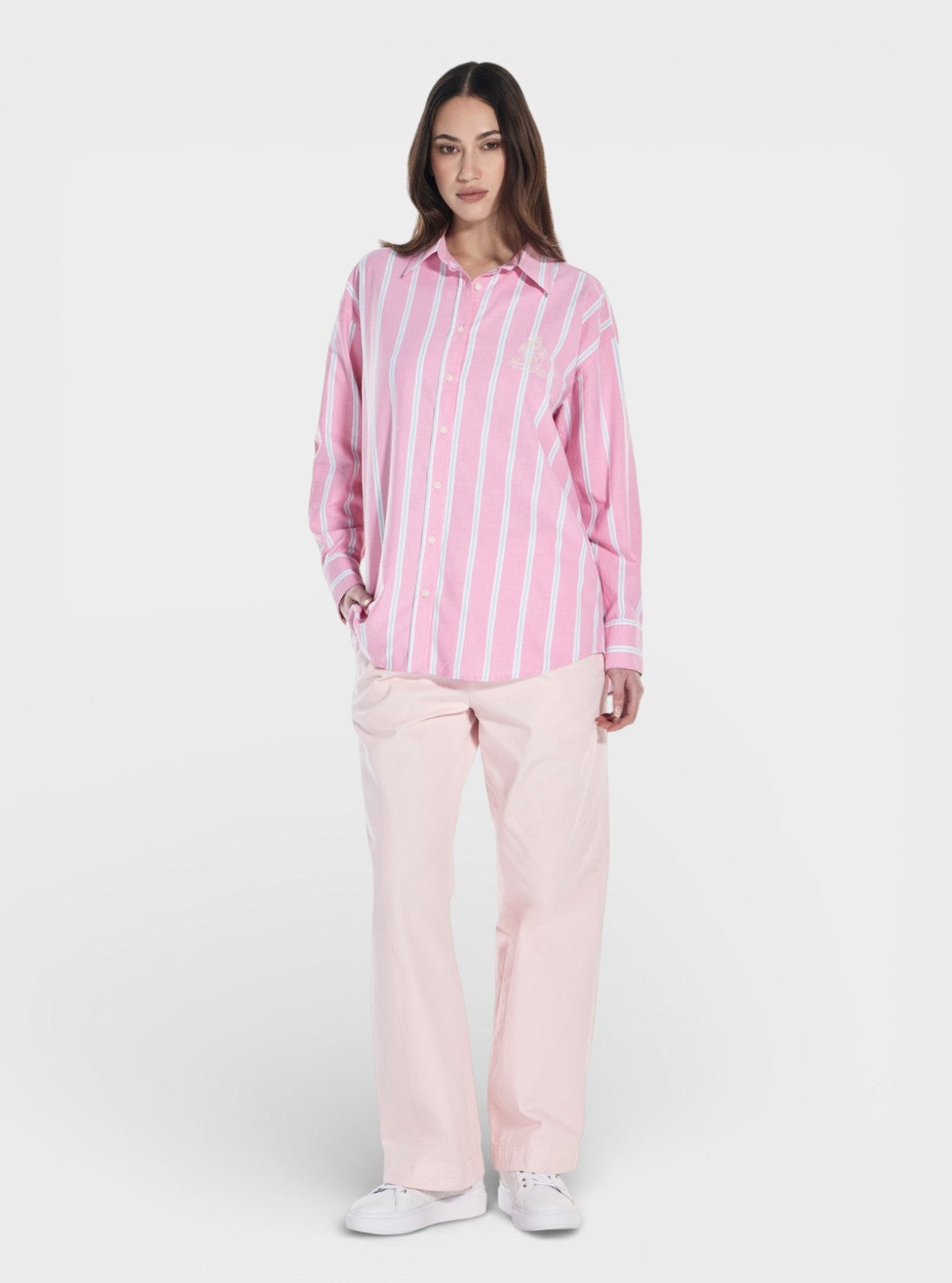 Guess Jeans Pink Oversized Embroidered Shirt W5YH98WHFL1 Full View