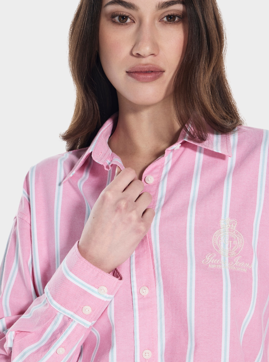 Guess Jeans Pink Oversized Embroidered Shirt W5YH98WHFL1  Detail View