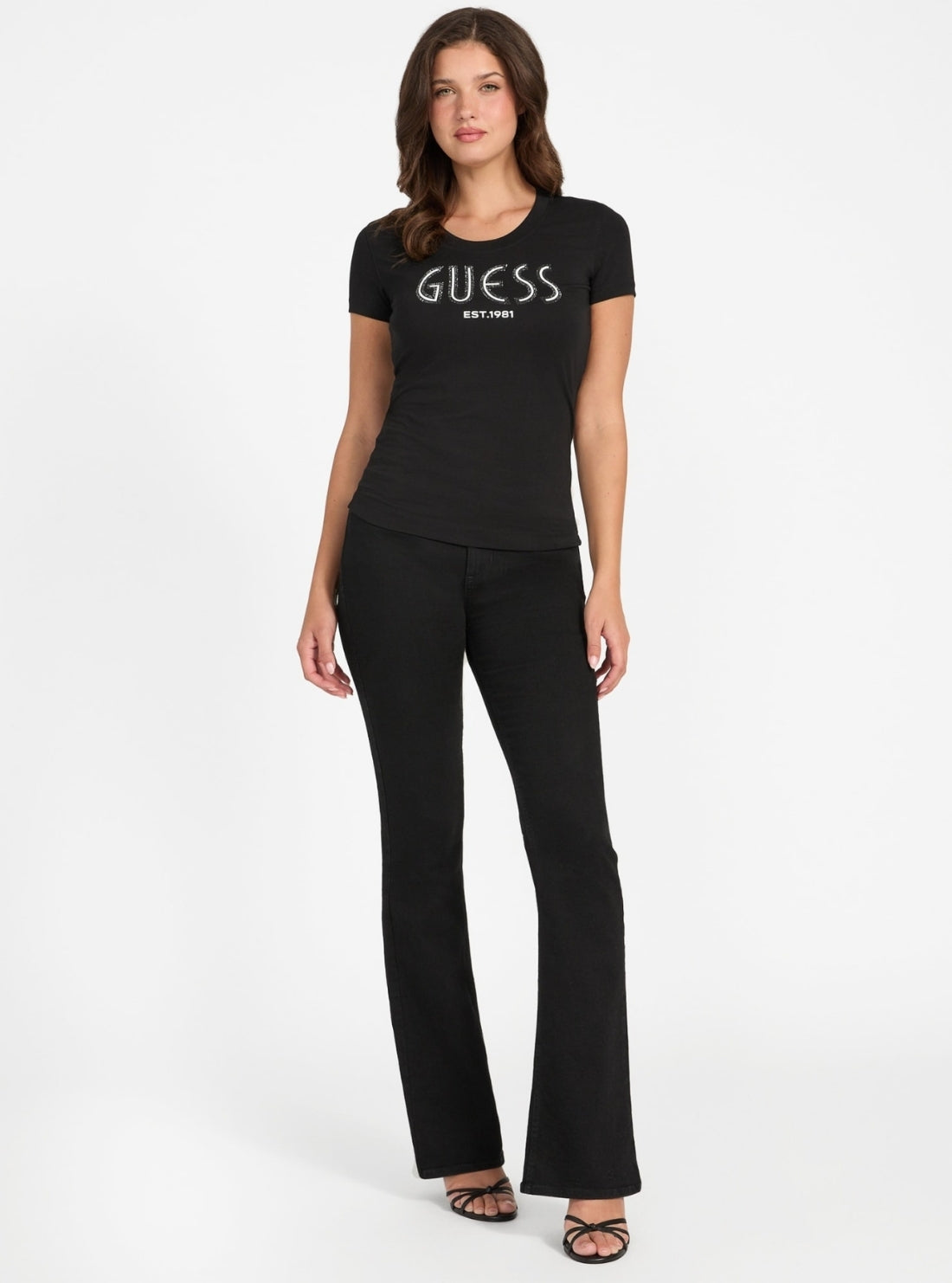 GUESS Womens Eco Black Logo Signature T-Shirt W5YI05J1314 Full View