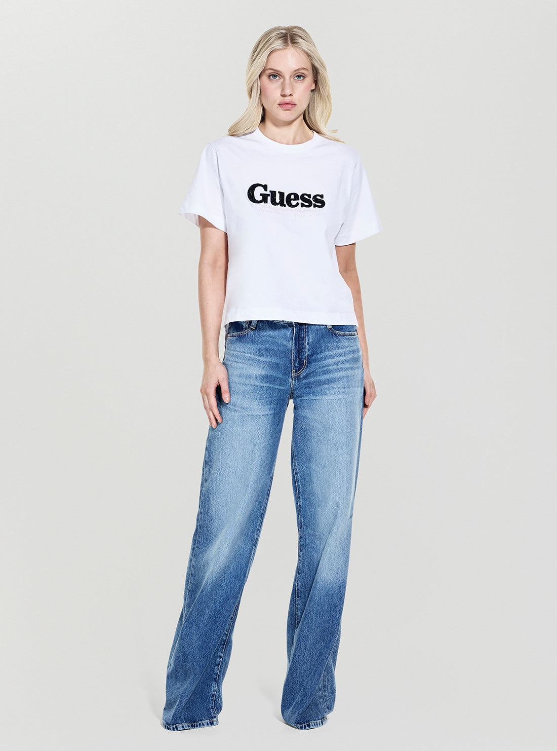 GUESS Womens Eco White Tour Dates T-Shirt W5YI07I3Z14 Full View