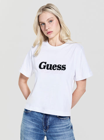 GUESS Womens Eco White Tour Dates T-Shirt W5YI07I3Z14 Front View