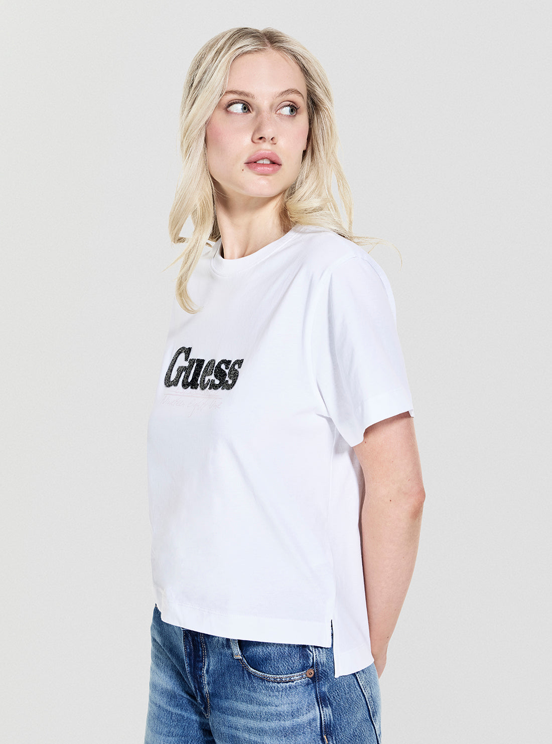 GUESS Womens Eco White Tour Dates T-Shirt W5YI07I3Z14 Front Side View
