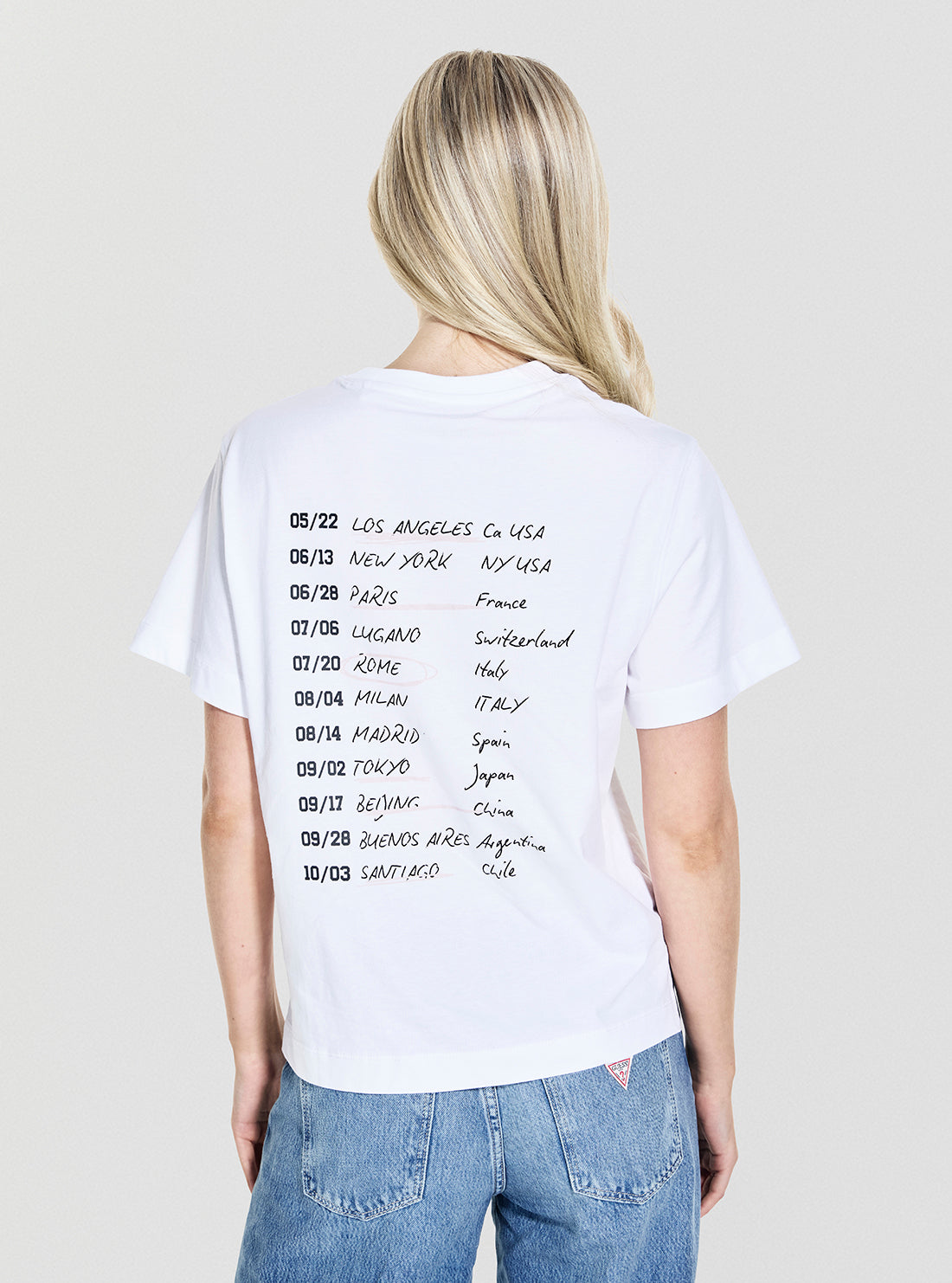 GUESS Womens Eco White Tour Dates T-Shirt W5YI07I3Z14 Back View