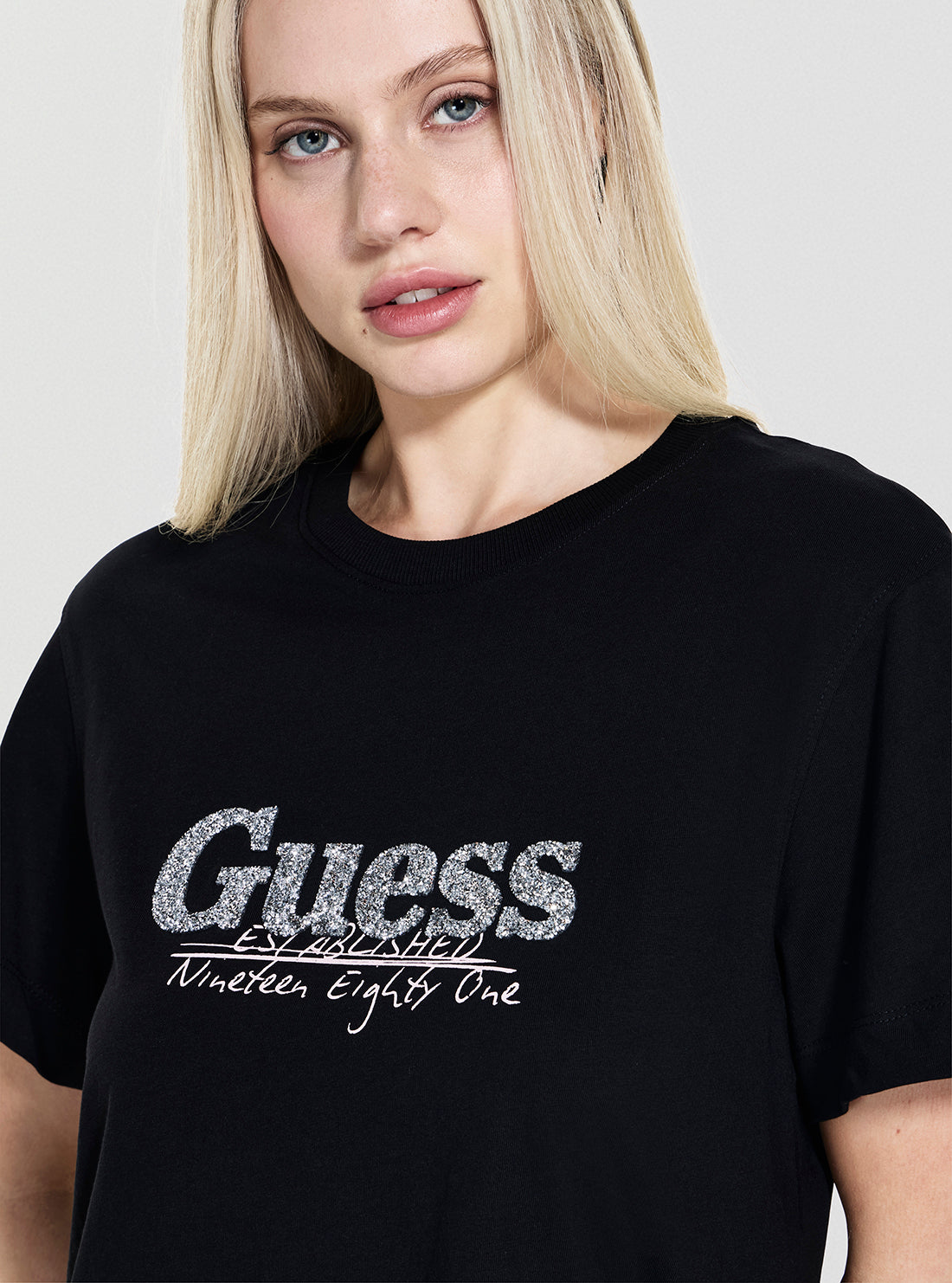 GUESS Womens Eco Black Tour Dates T-Shirt W5YI07I3Z14 Detail View