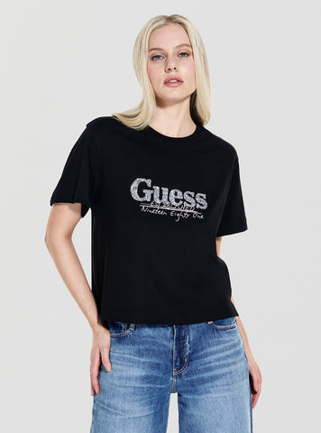 GUESS Womens Eco Black Tour Dates T-Shirt W5YI07I3Z14 Front View