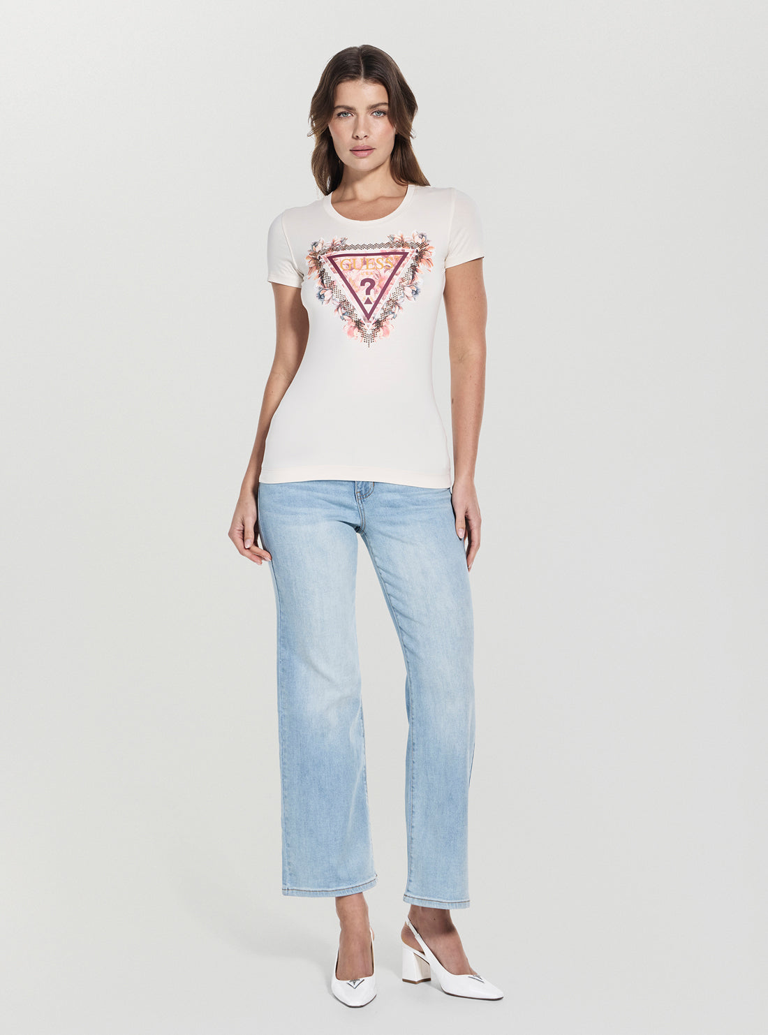 GUESS White Triangle Flowers T-Shirt W5YI08J1314 Full View