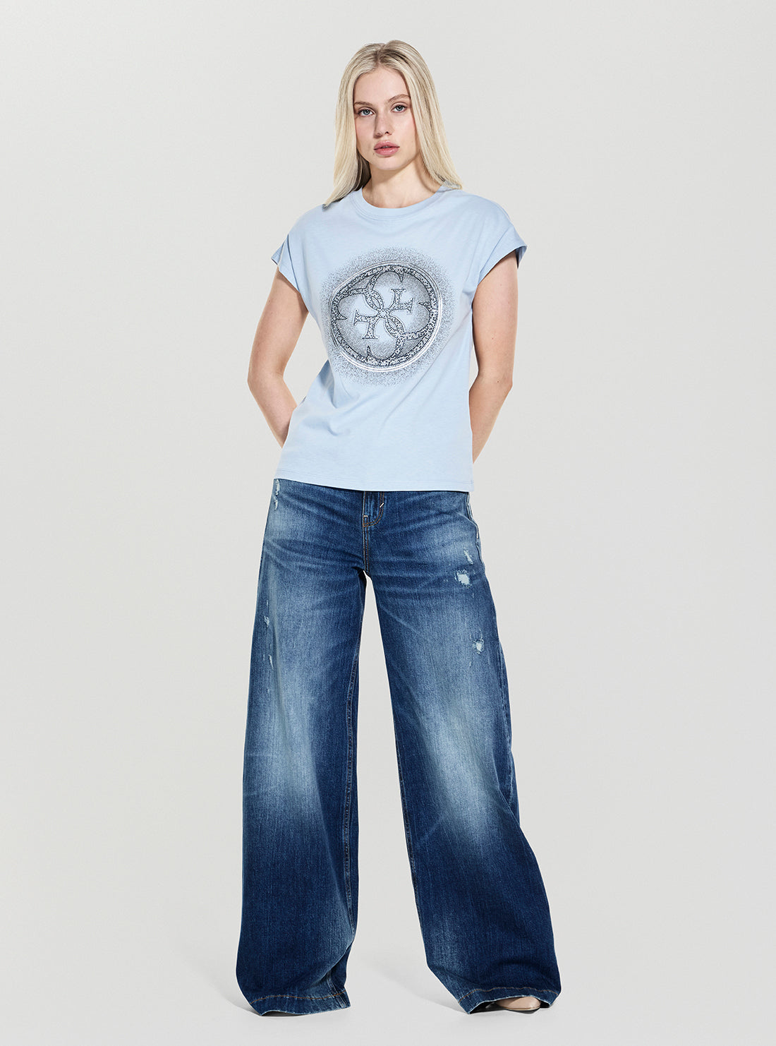 GUESS Womens Blue Shaded Hotfix T-Shirt W5YI14I3Z14 Full View