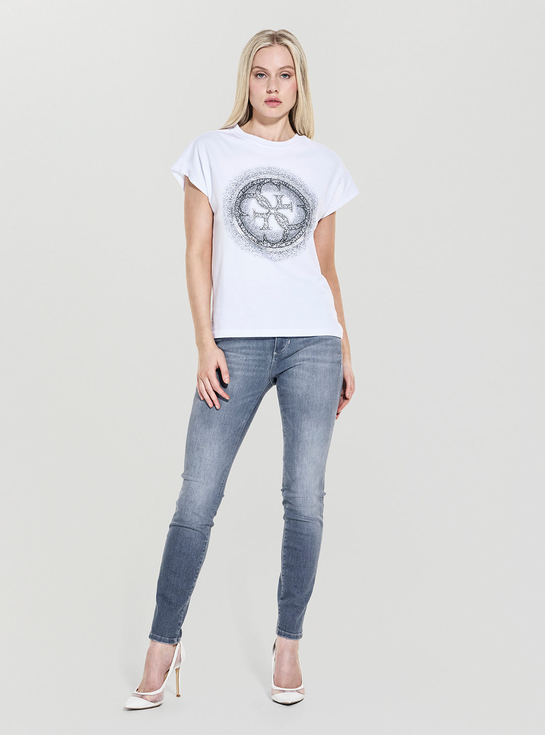 GUESS Womens White Shaded Hotfix T-Shirt W5YI14I3Z14 Full View