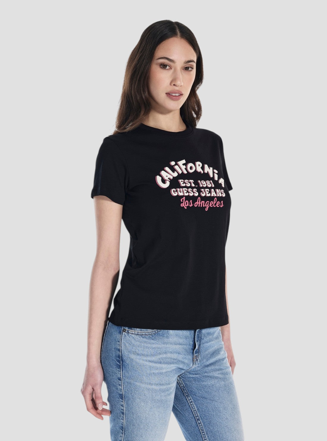 Guess Jeans Black Collegiate Printed T-Shirt W5YI23J1314 Side View