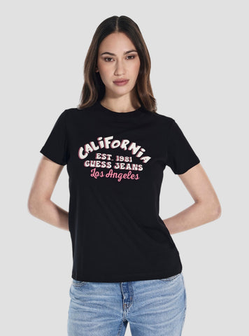 Guess Jeans Black Collegiate Printed T-Shirt W5YI23J1314 Front View