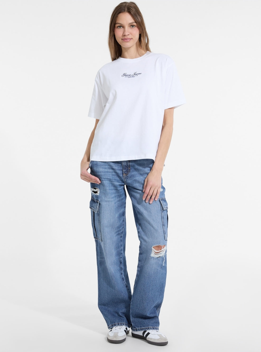 Guess Jeans White Oversized Script T-Shirt W5YI25K8HM0 Full View